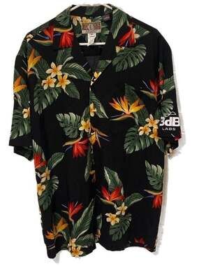 Kalaheo Men’s Size M 100% Rayon Floral Hawaiian Shirt with 3dB Labs Sleeve Logo